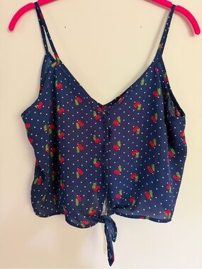 Timing Cherry Polka Dot Print Tie-Front Cami Top M Medium